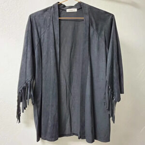 GINGER G | Fringe Boho Open Front Cardigan Black Small